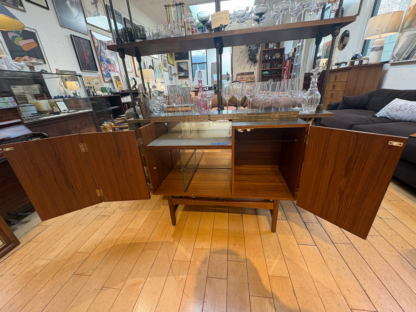 Teak Bar Cabinet with Glass Shelves