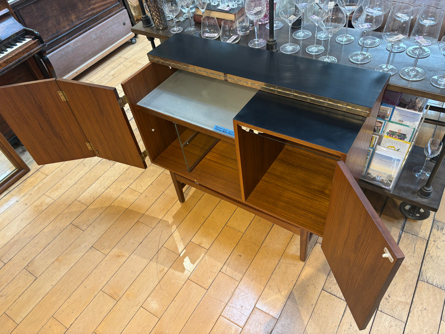 Teak Bar Cabinet with Glass Shelves