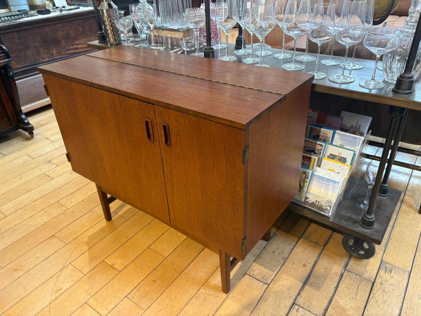 Teak Bar Cabinet with Glass Shelves