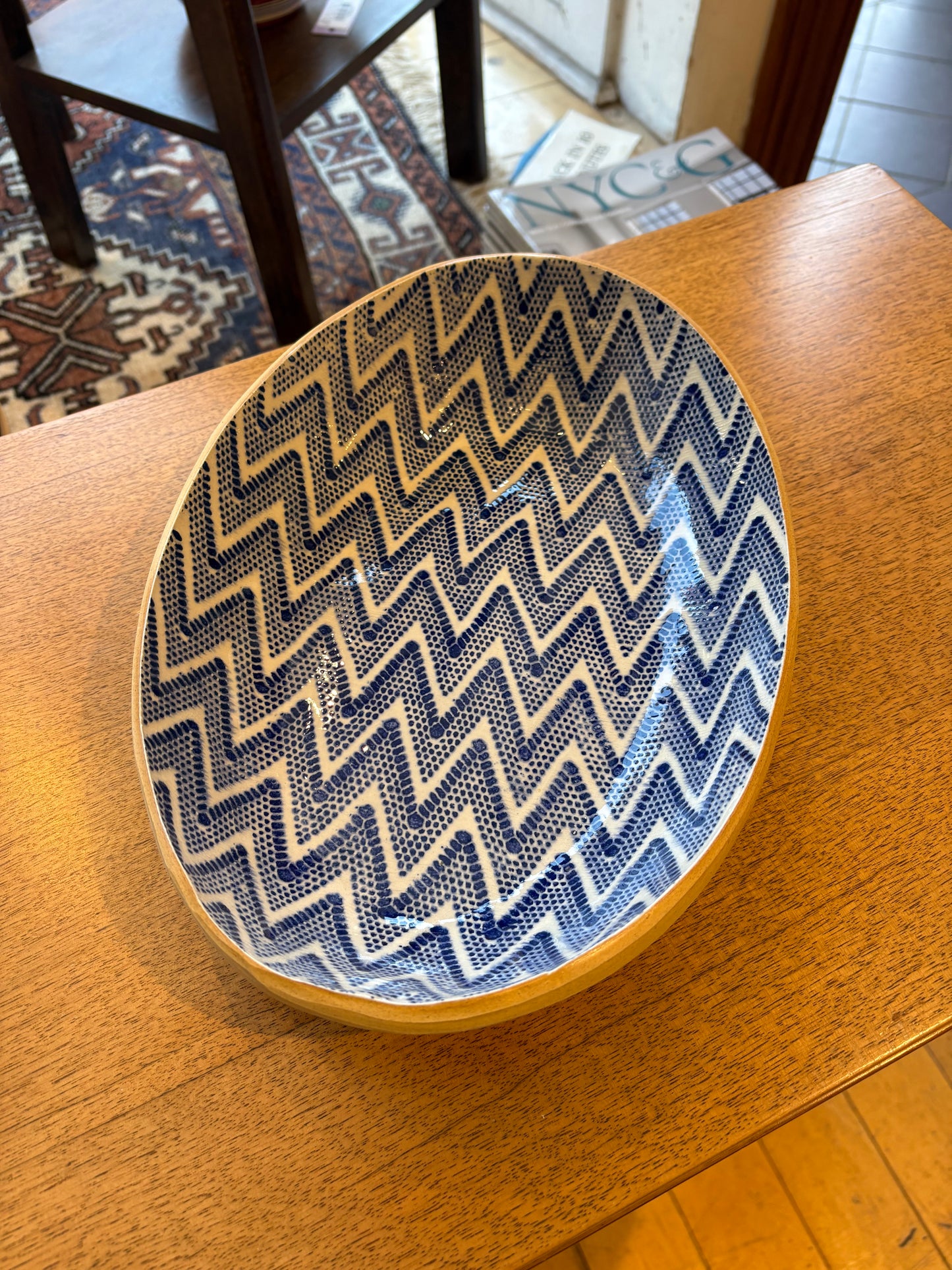Medium Nested Oval Bowl Chevron Cobalt