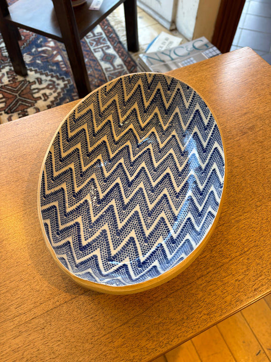Medium Nested Oval Bowl Chevron Cobalt