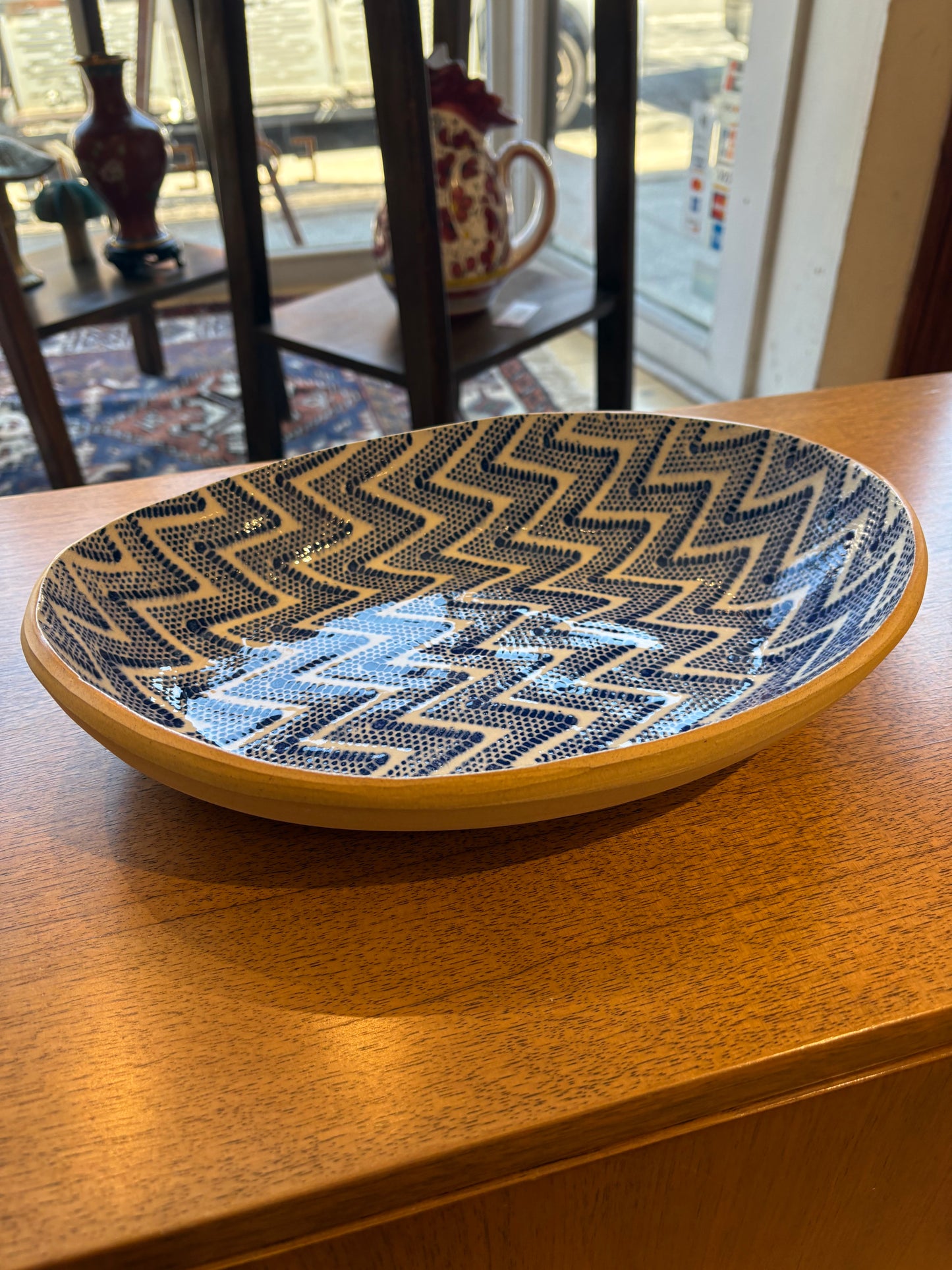 Medium Nested Oval Bowl Chevron Cobalt