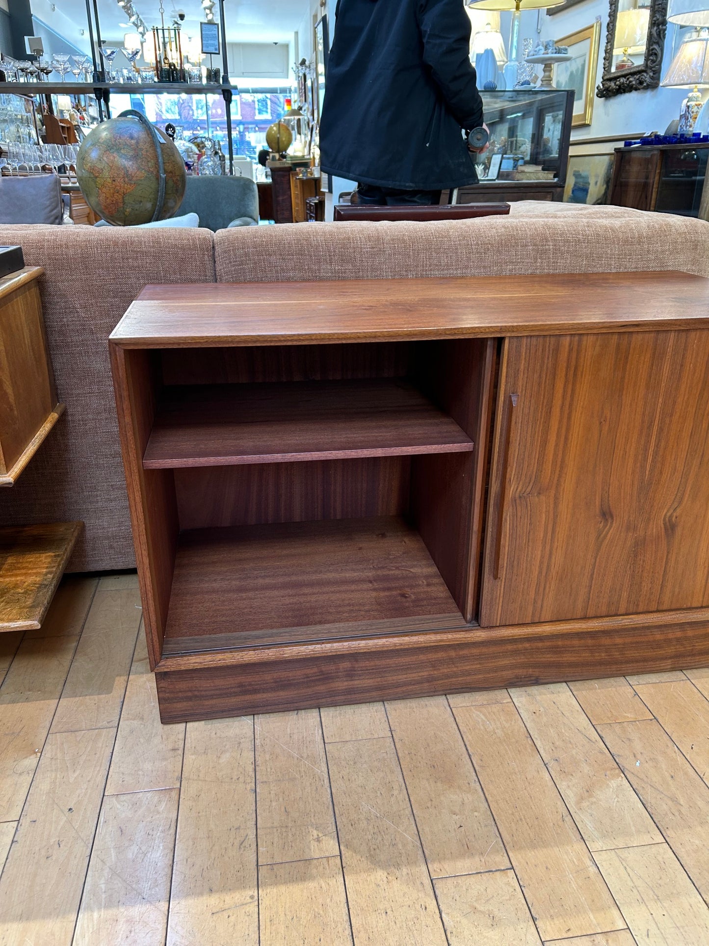 Teak 4 Drawer Console with Sliding Door Cabinet