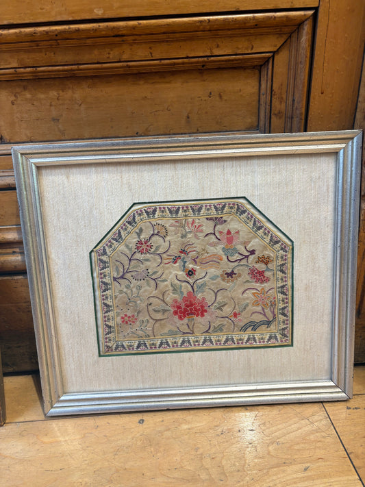 Asian Embroidered Bird and Flowers Silk Tapestry Art