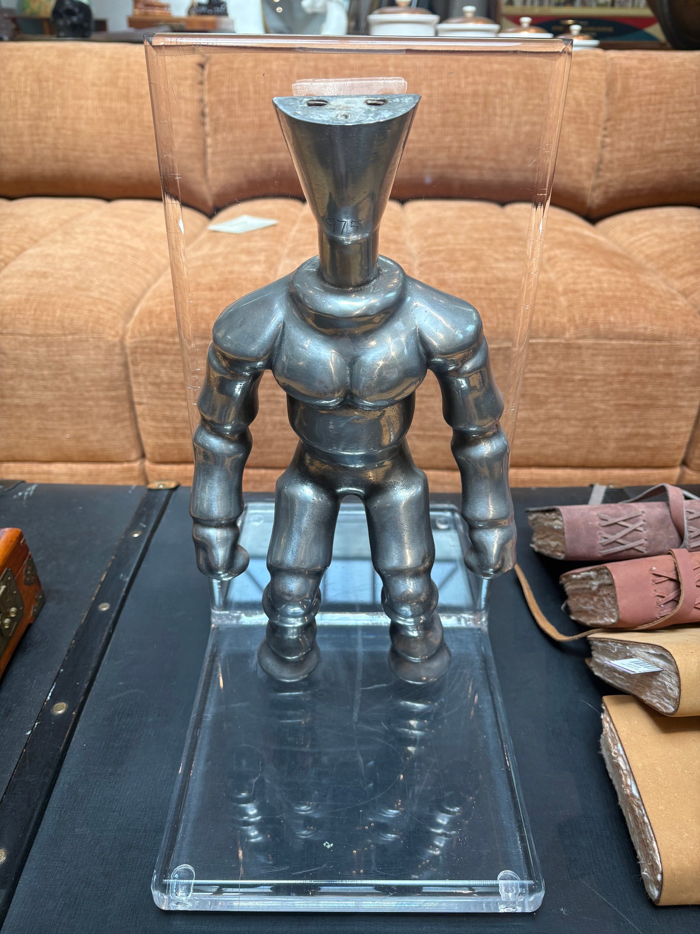 Aluminum Stretch Armstrong Mold Figure on Lucite Base
