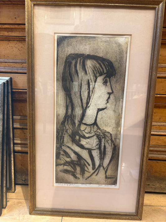 '59 Signed Jack Bilander  "Portrait of a Young Girl" Etching Edition 25