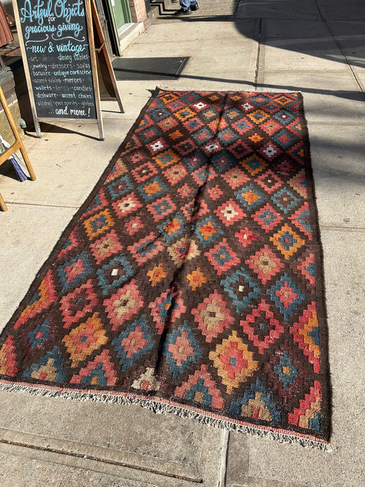 Vintage Wool Woven Red Diamonds Rug 55"x129"