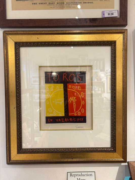 Pencil Signed Pablo Picasso Toros en Vallavris 1955 Color Lithograph