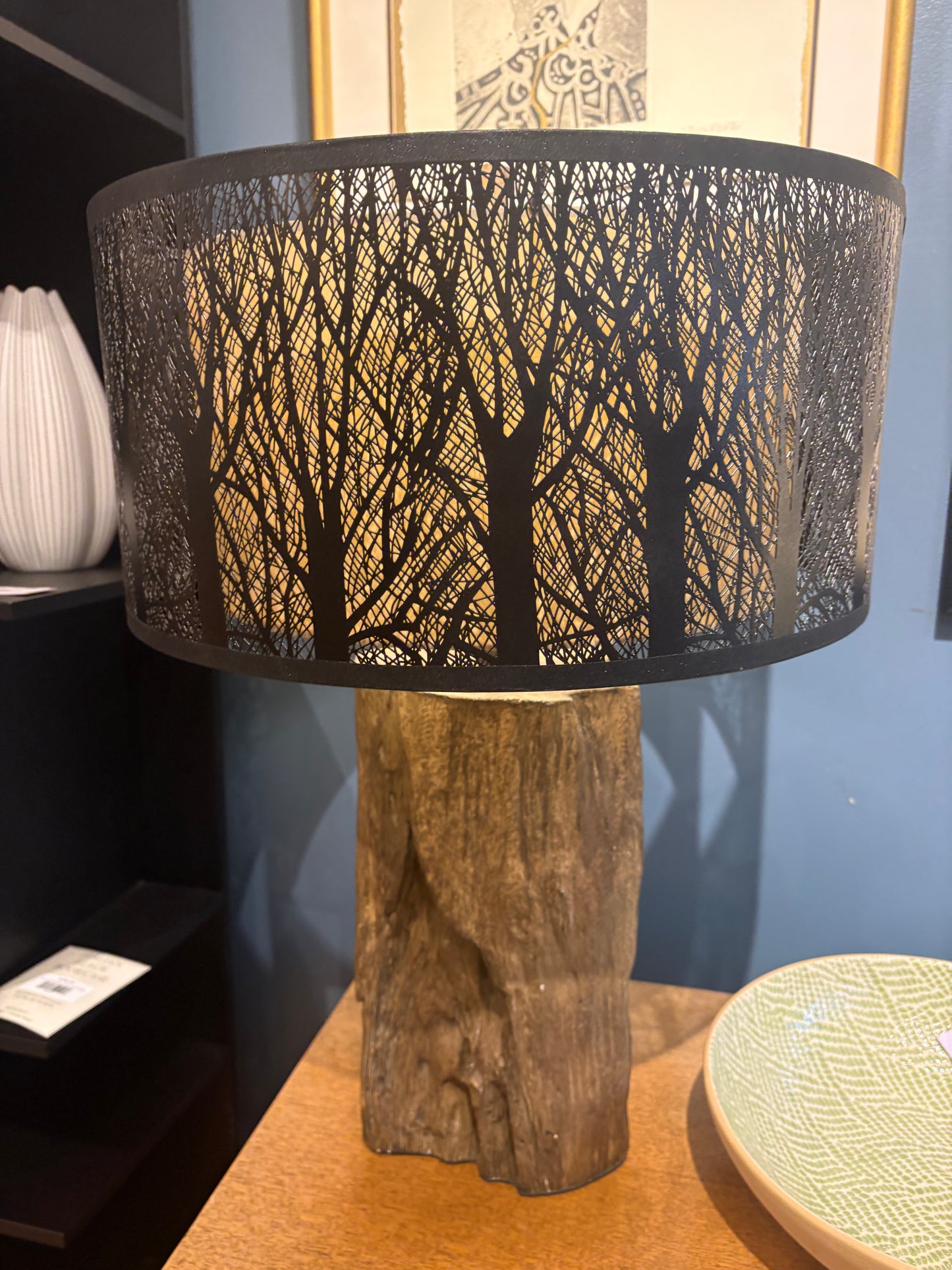 Driftwood Lamp with Forest Silhouette Shade
