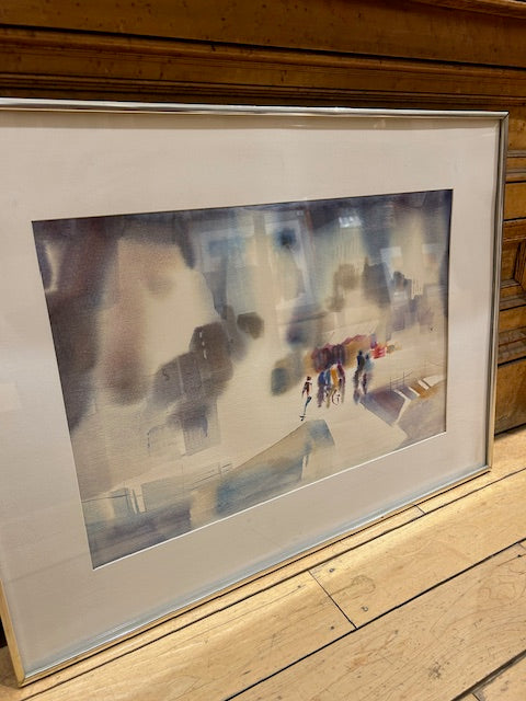 Signed Nechis '83 Street Scene Watercolor