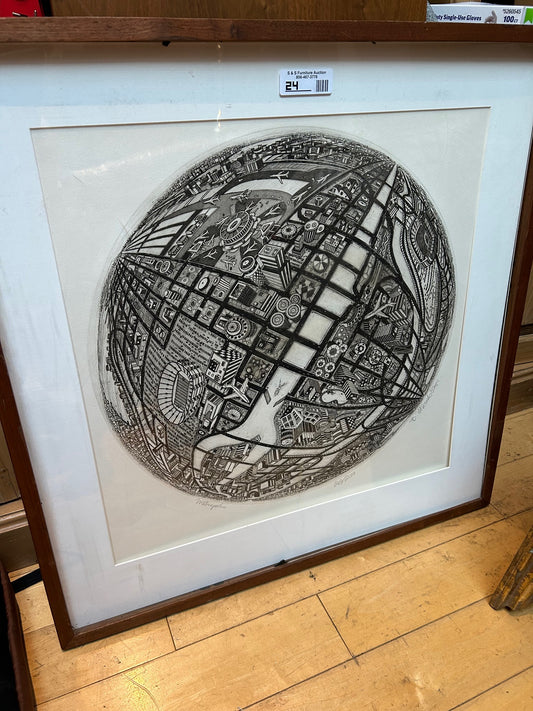 Square Sphere Lithograph Titled "Metropolis"