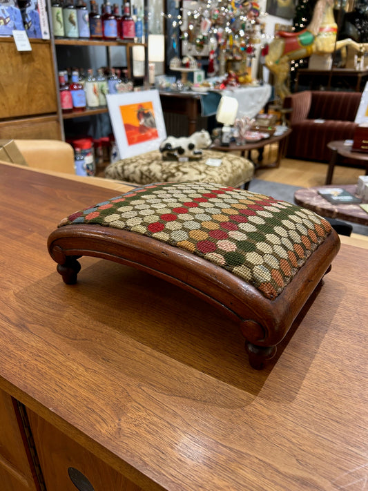 Vintage Needlepoint Curved Foot Stool