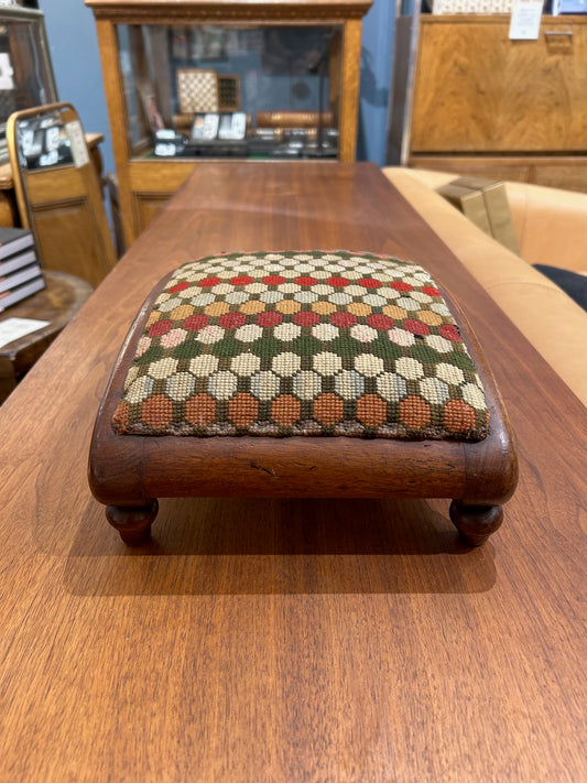 Vintage Needlepoint Curved Foot Stool