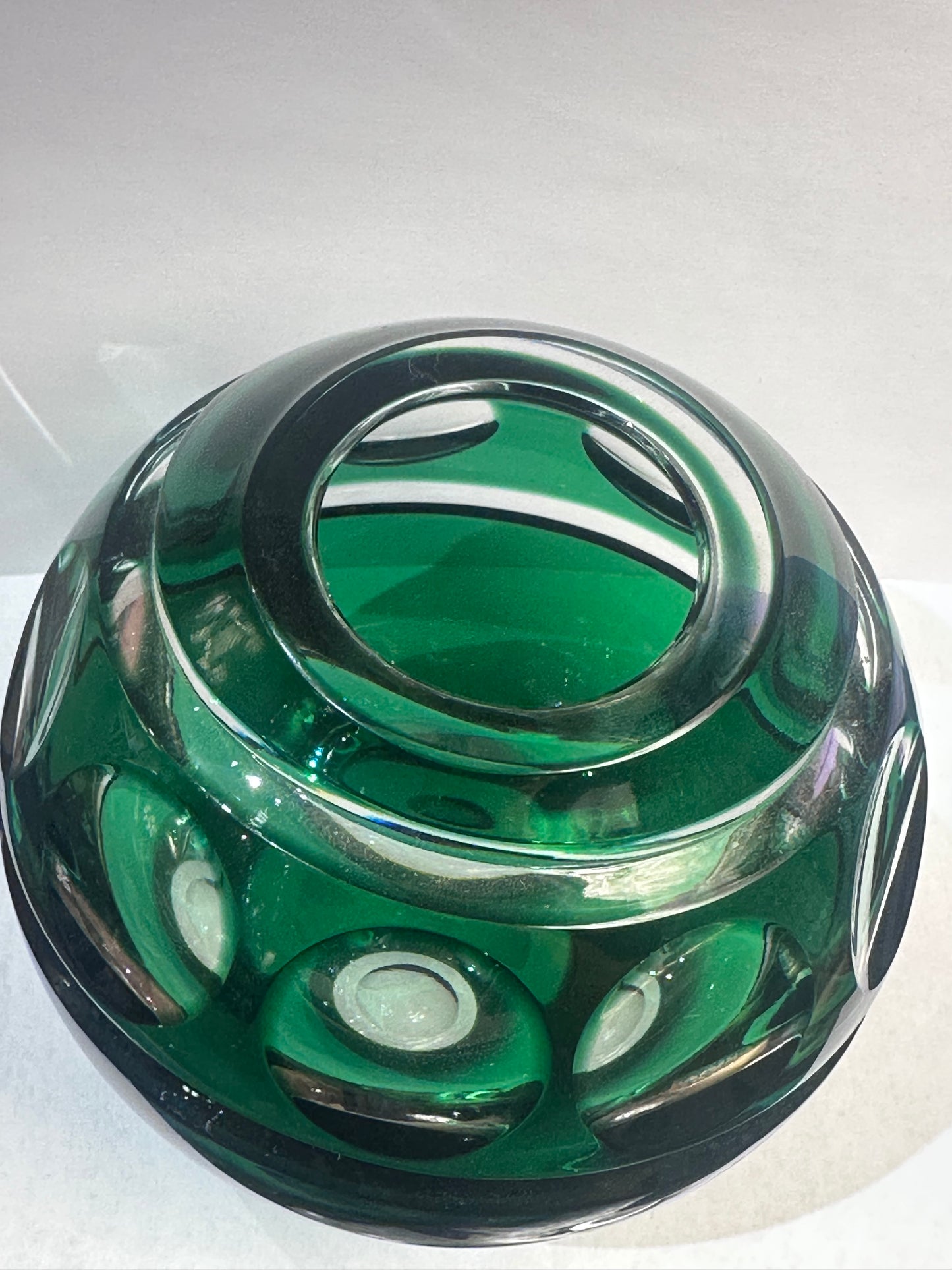 Round Green Etched Glass Vase