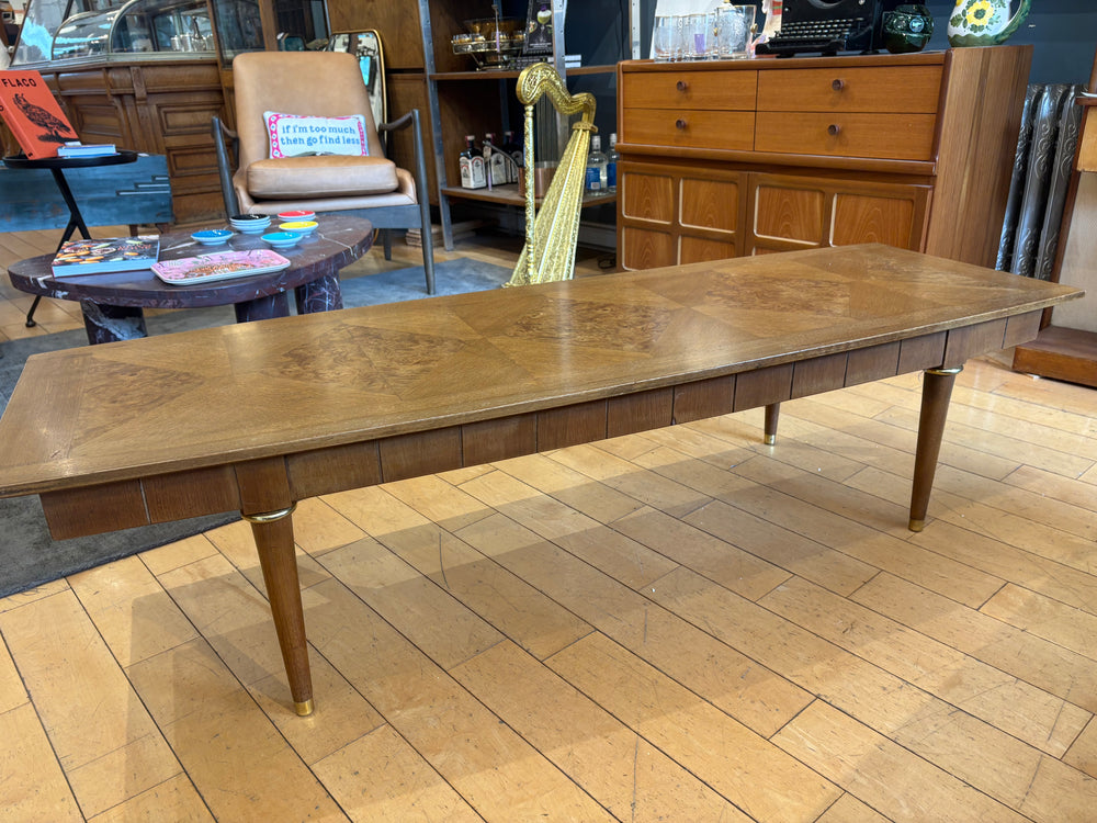 Walnut Coffee Table with Diamond Pattern and Brass Detail