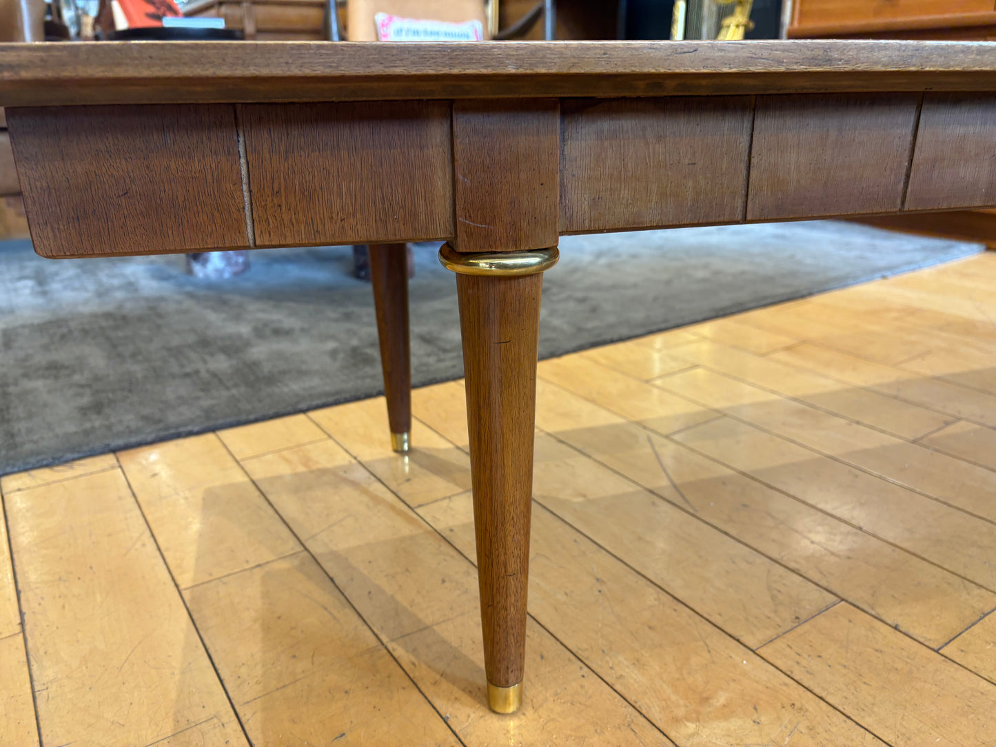Walnut Coffee Table with Diamond Pattern and Brass Detail