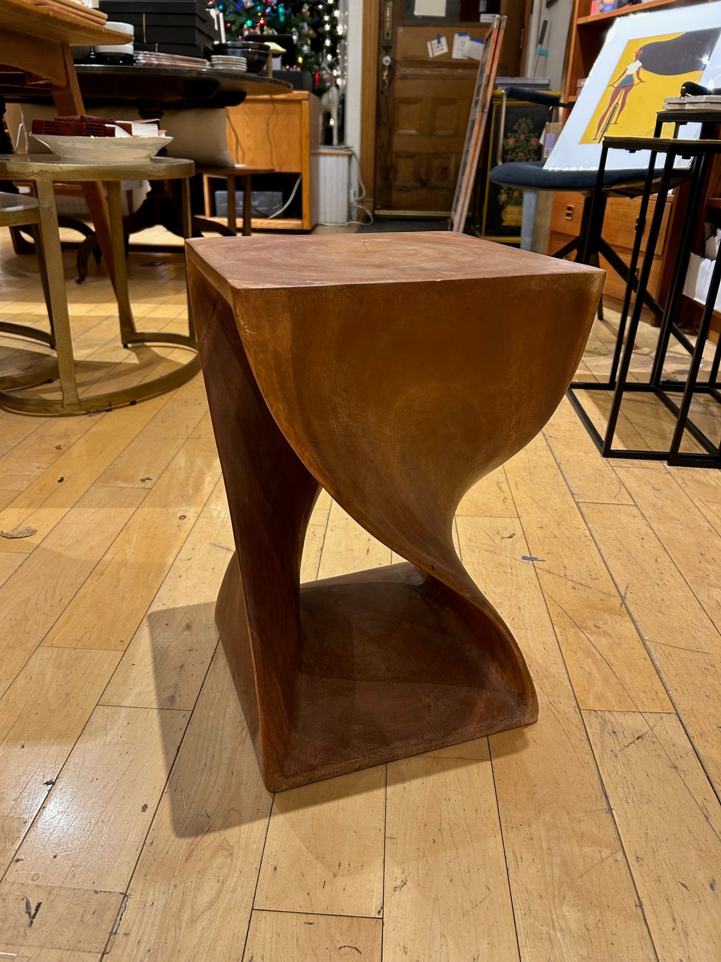 Teak Twist Base Side Table