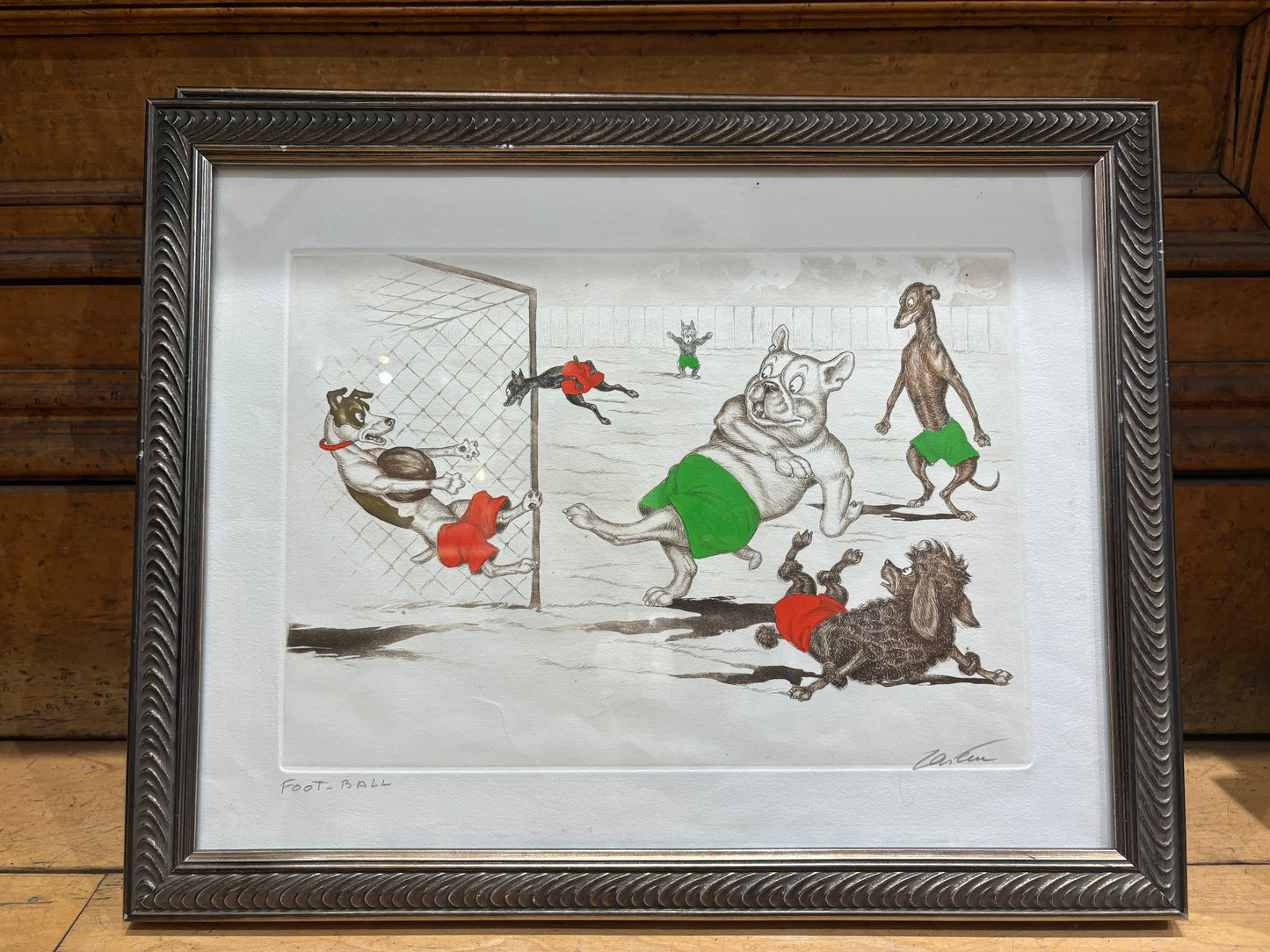 Signed Boris O'Klein "Football" Engraving with Hand Painting