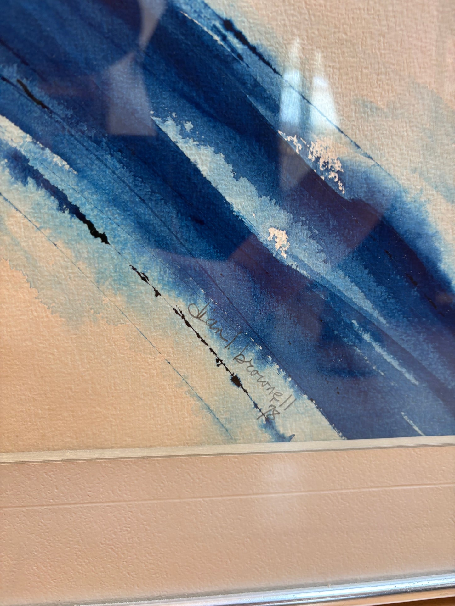 '78 Signed Jean Brownell Blue Abstract Watercolor