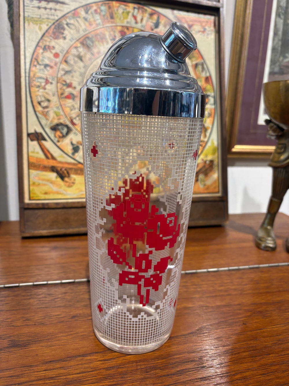Vintage Cocktail Shaker With Cross Stitch Design