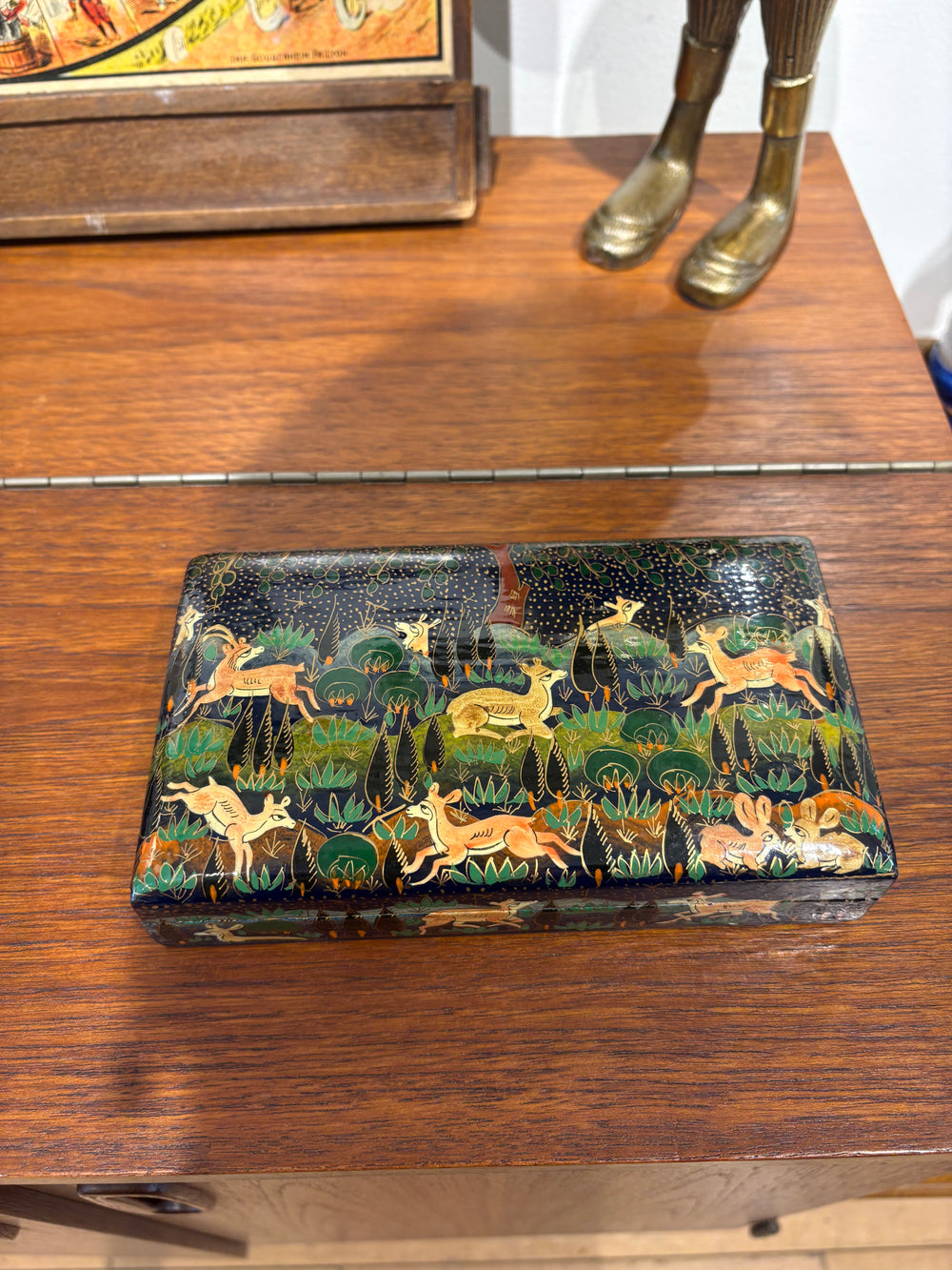 Lacquered Box With Deer and Forest Scene