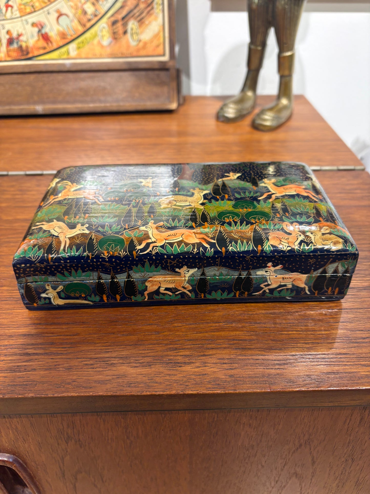 Lacquered Box With Deer and Forest Scene