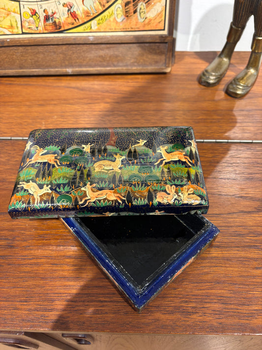 Lacquered Box With Deer and Forest Scene
