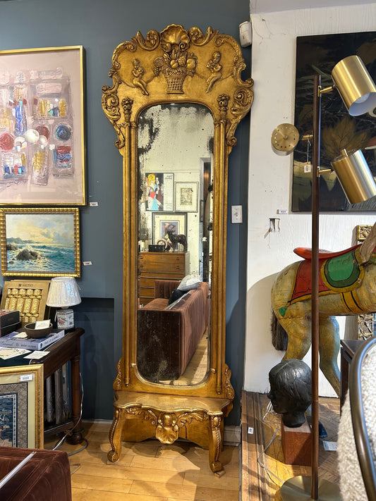 Antique Victorian Tall Gilded Hall Mirror