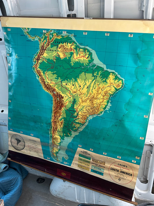 Vintage South America Retractable Map