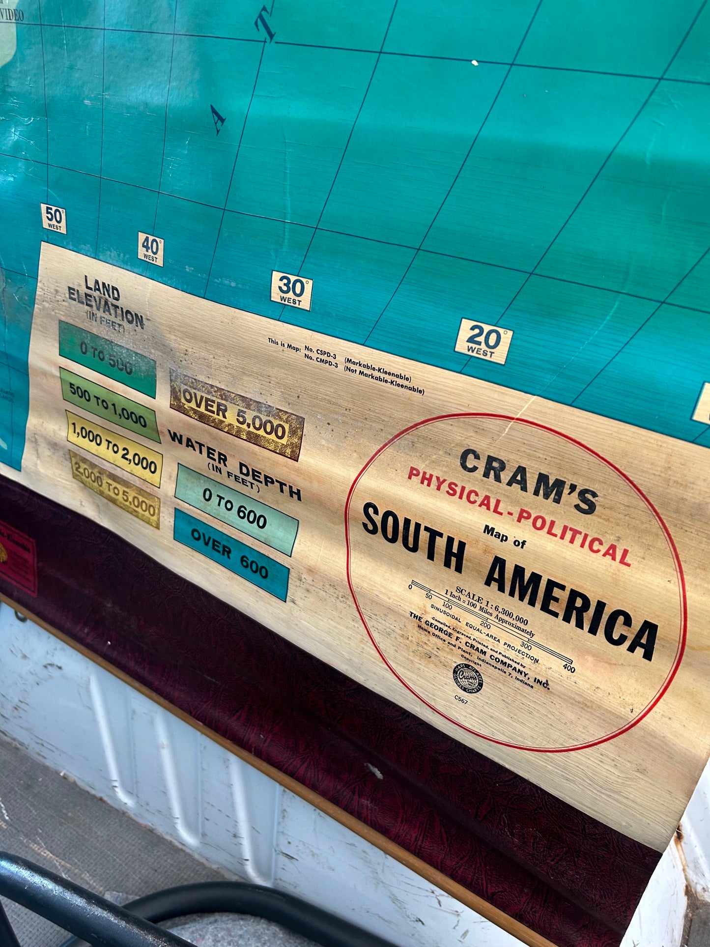 Vintage South America Retractable Map