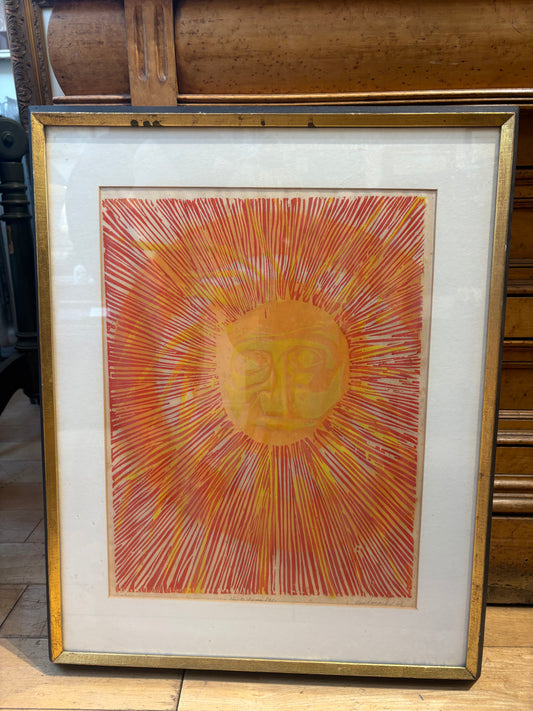 '68 Signed Enid Mark Sun Wood Block Print