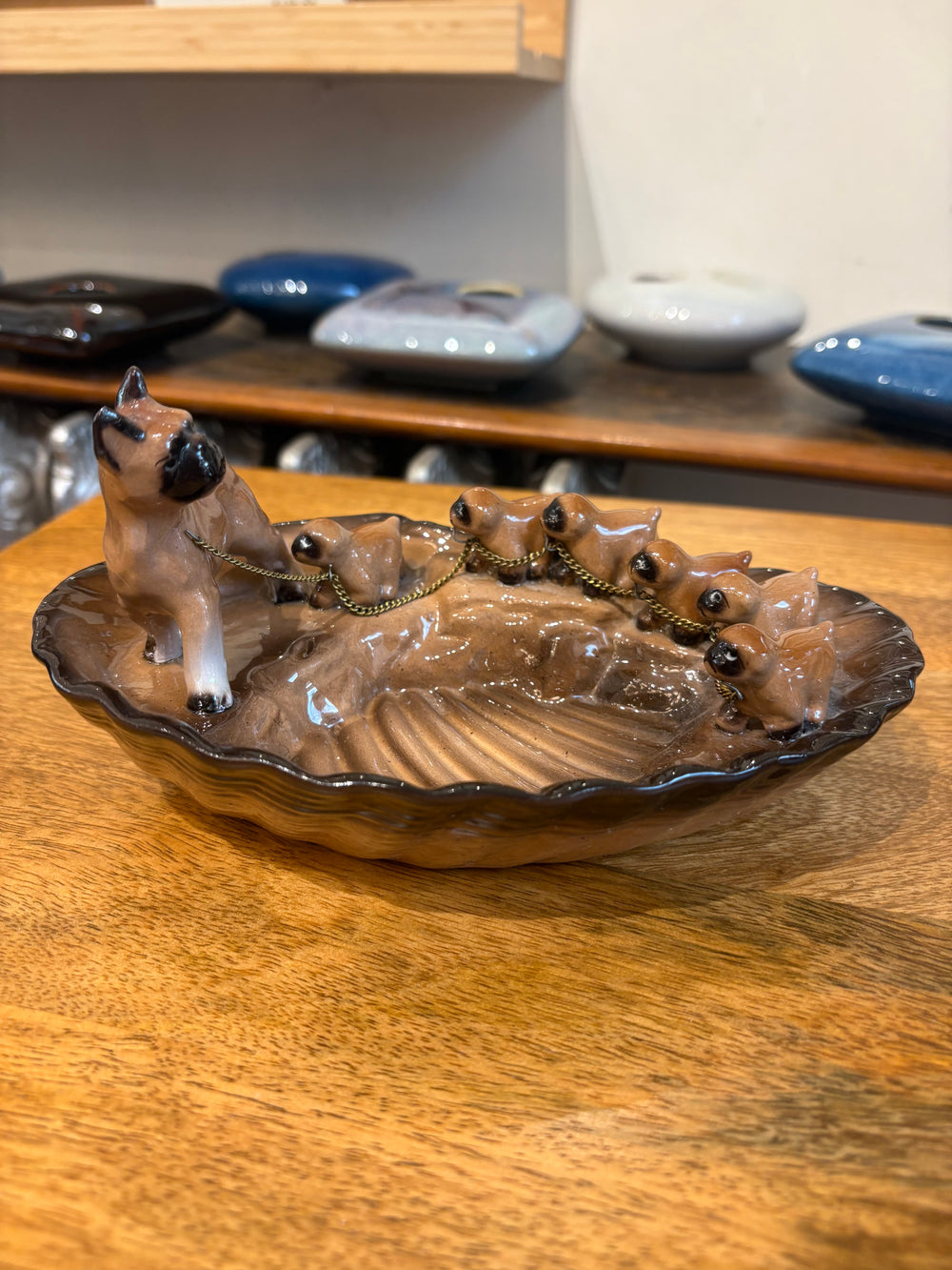 Vintage Dog and Pups Ceramic Tray