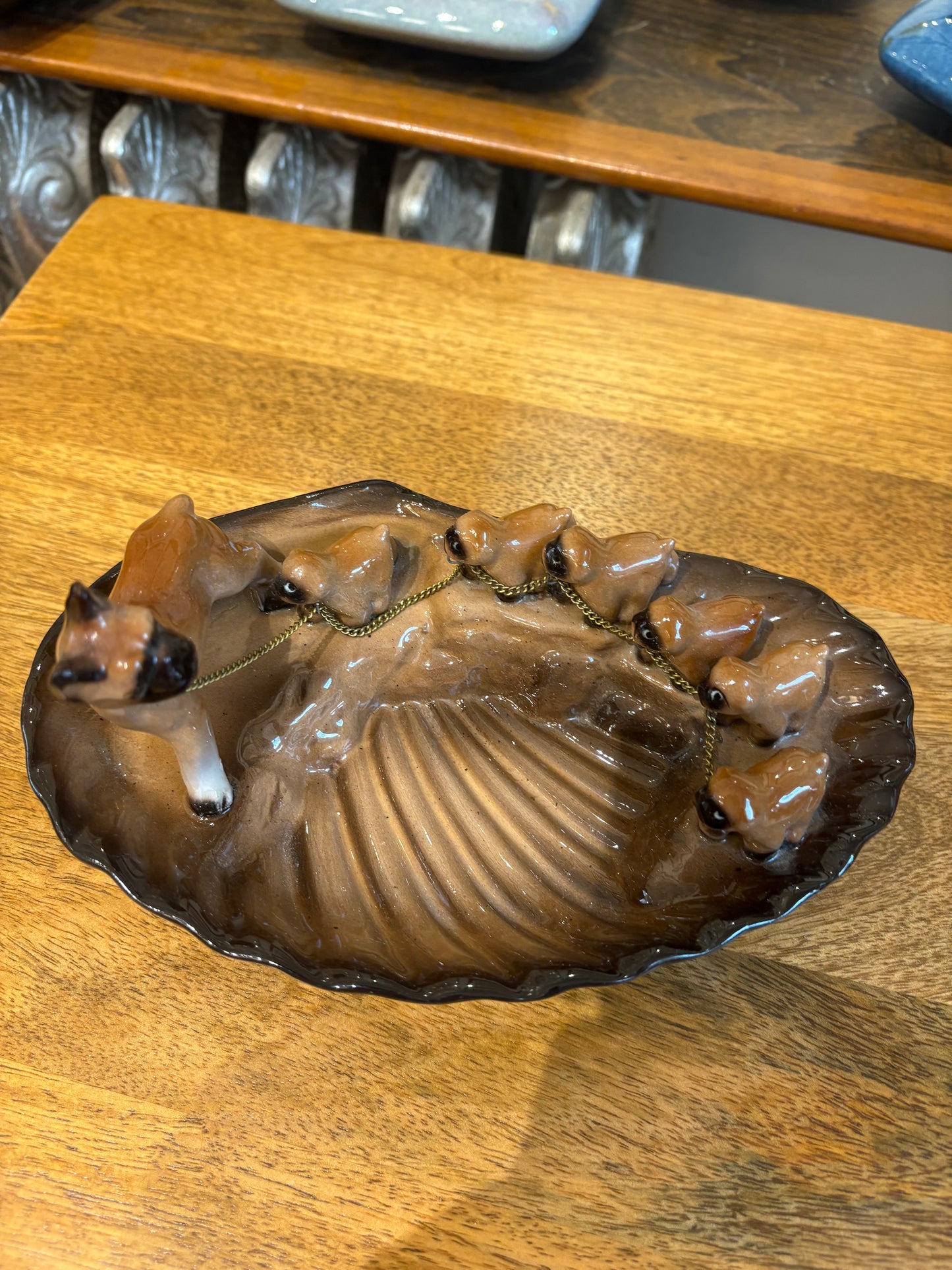 Vintage Dog and Pups Ceramic Tray