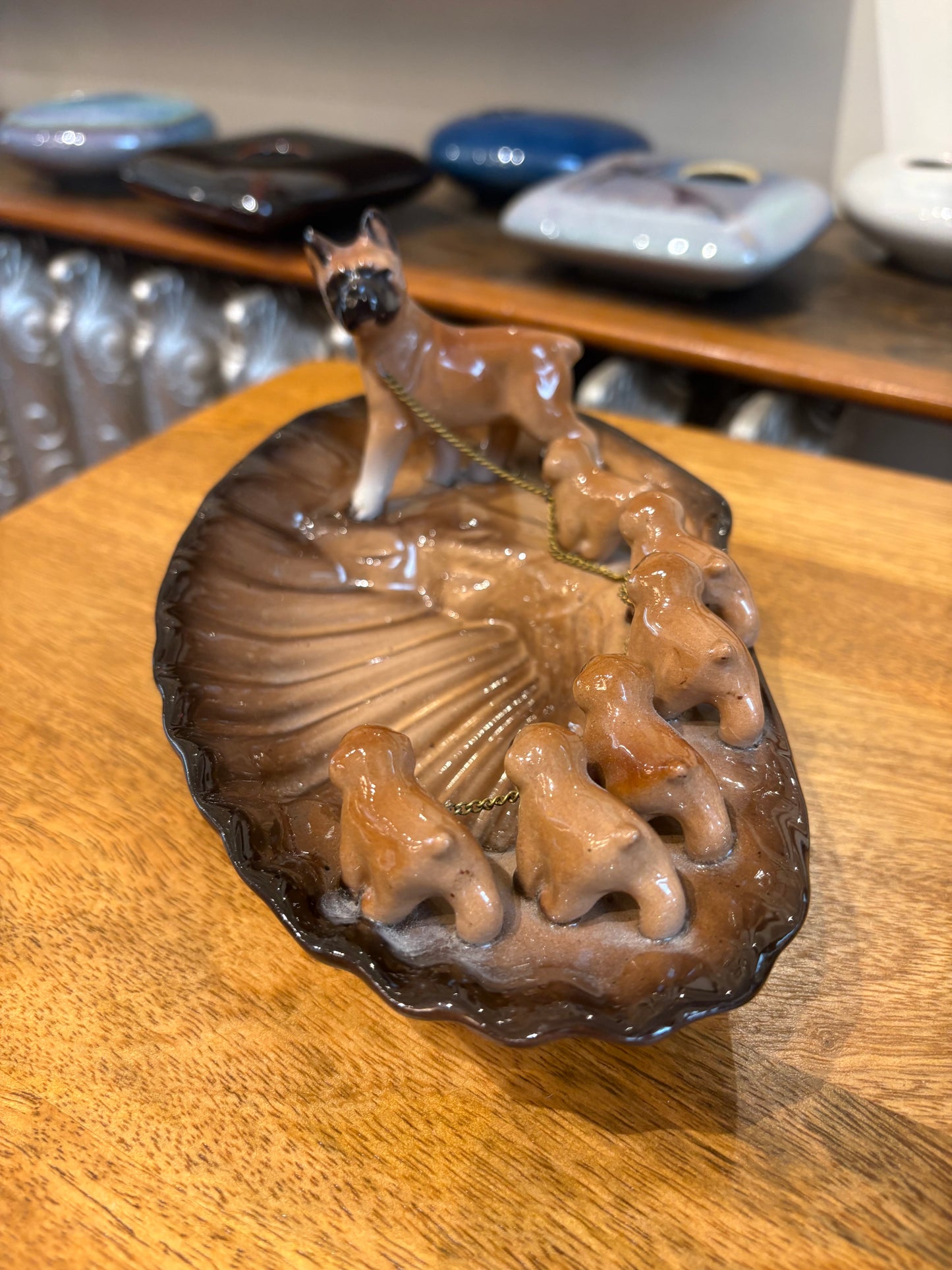 Vintage Dog and Pups Ceramic Tray