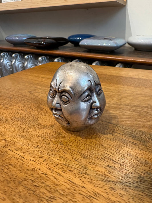 Asian 4 Faces Silver Head Figurine