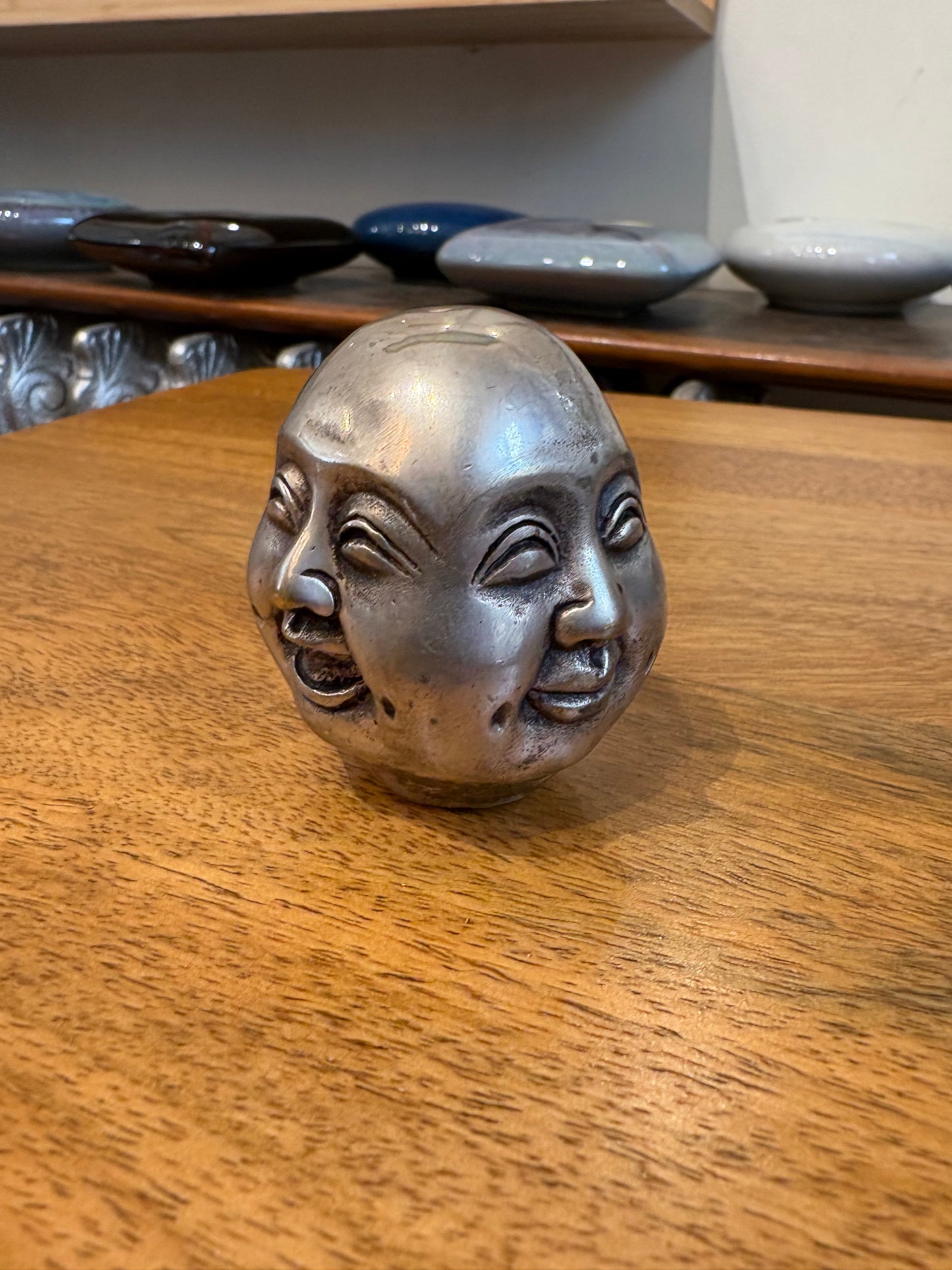 Asian 4 Faces Silver Head Figurine