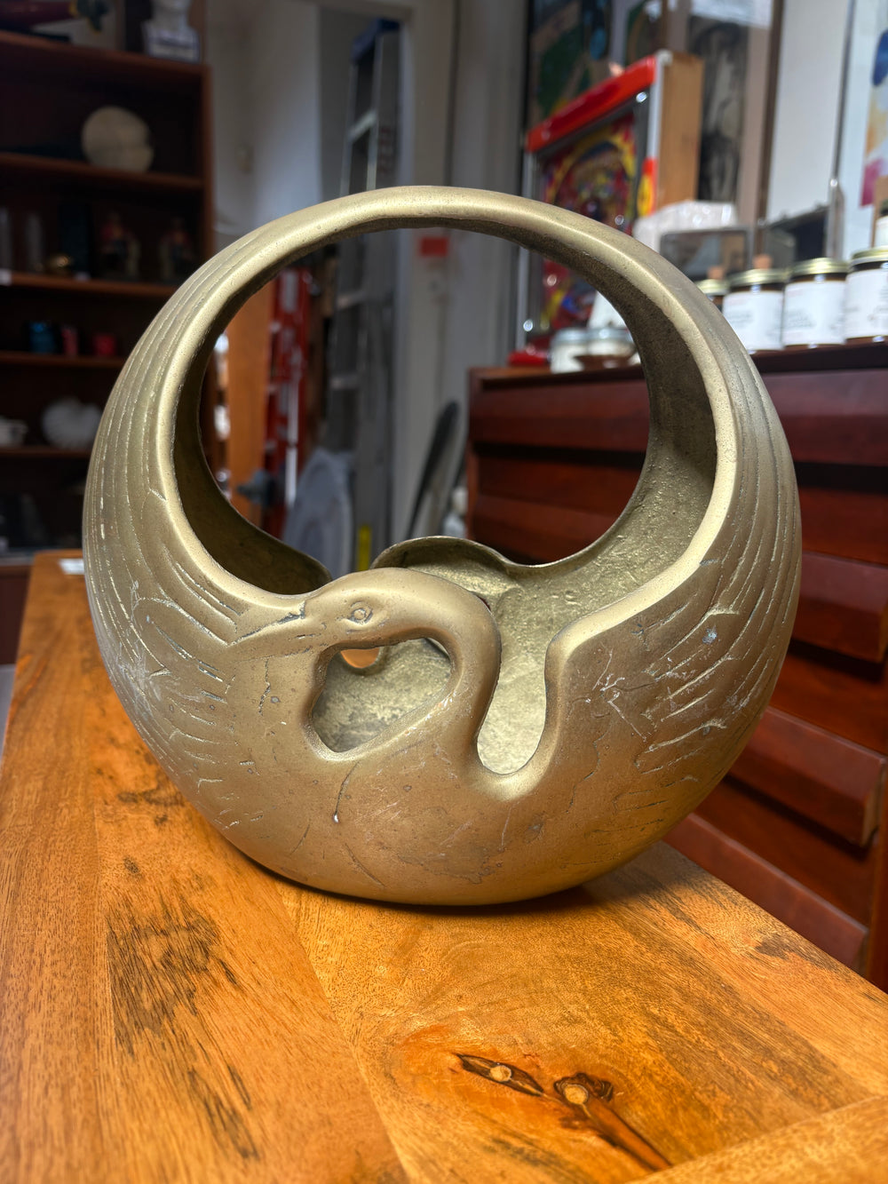 Vintage Brass Swan Planter