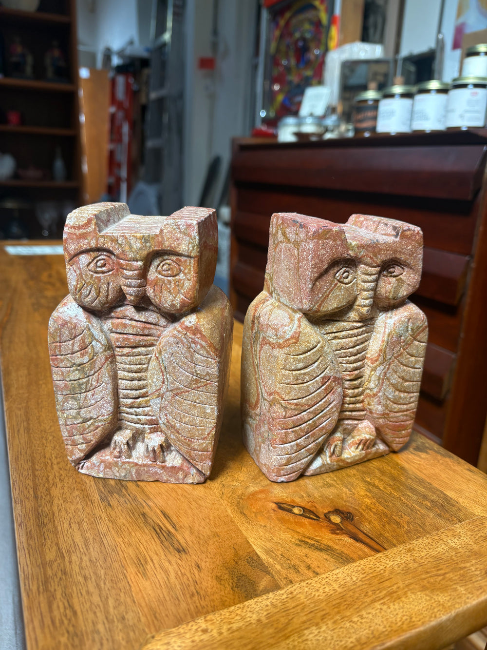 Pair of Carved Stone Owl Bookends