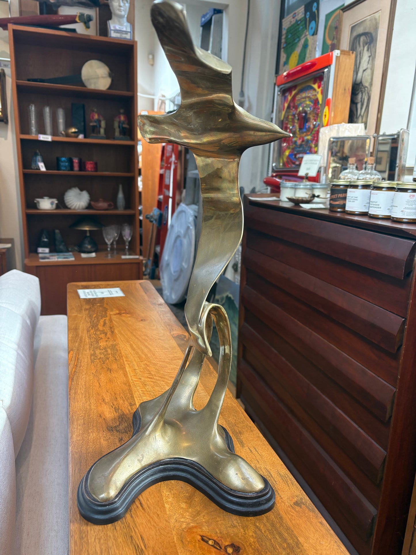 Vintage Brass Bird and Wave Sculpture