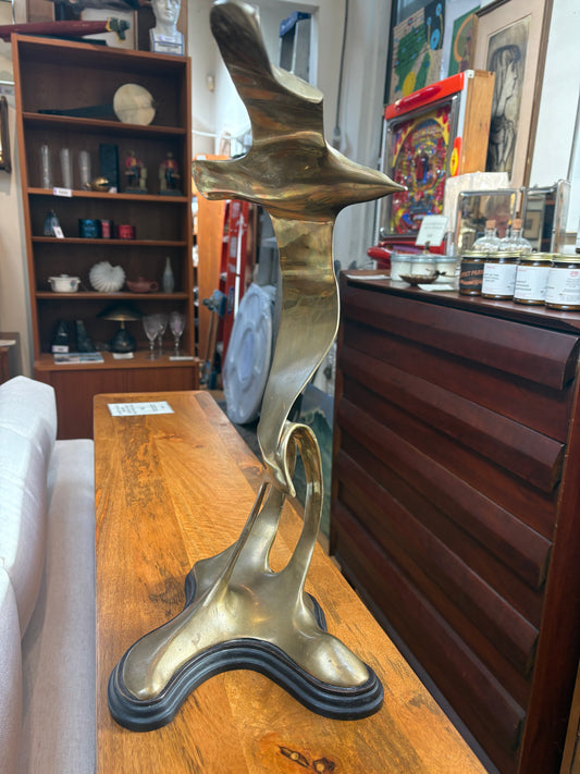 Vintage Brass Bird and Wave Sculpture
