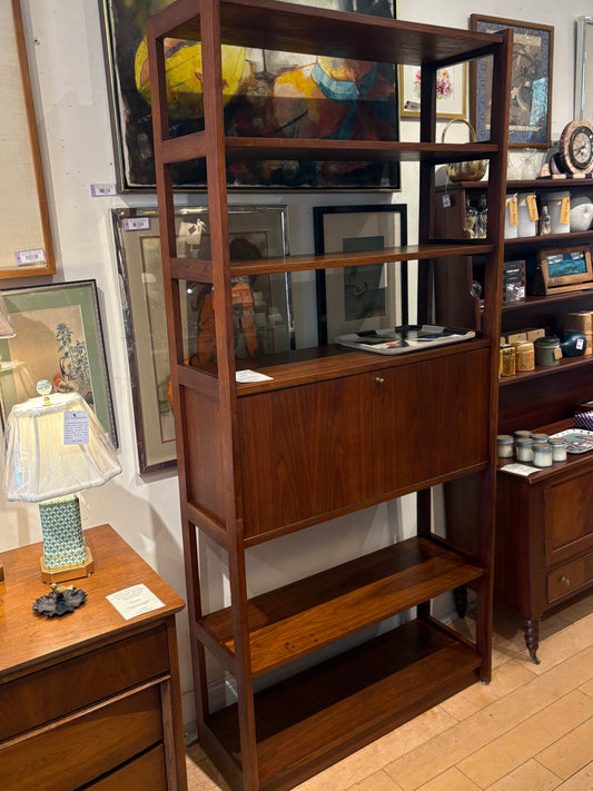 Teak Bookcase with Dropdown Cabinet