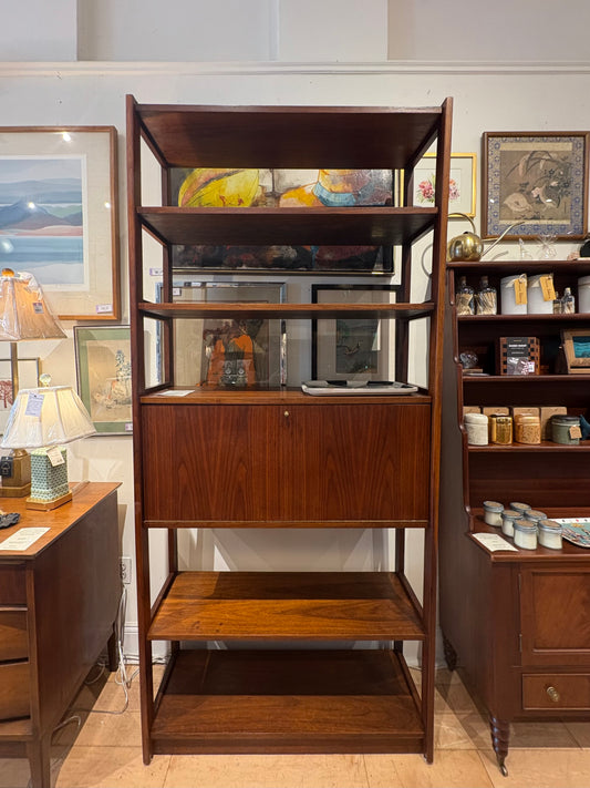Teak Bookcase with Dropdown Cabinet