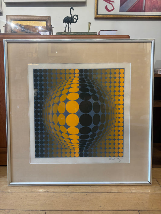 1980's Signed Victor Varasly "Untitled Orange" Screen Print 29/50 Edition