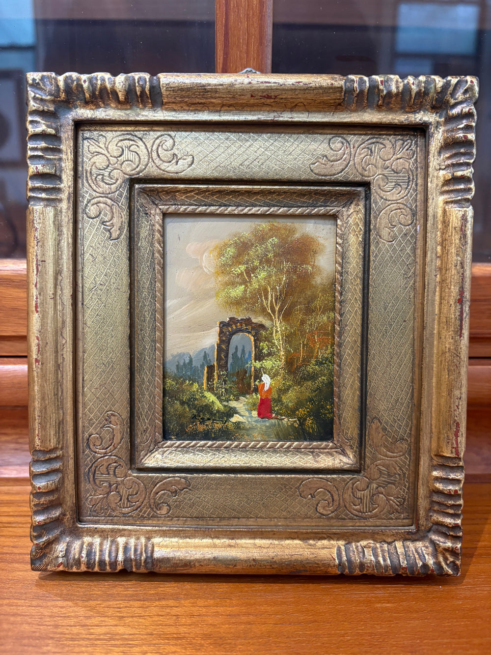 Tiny Italian Oil Painting- Figure and Arch