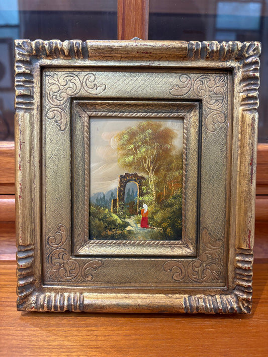 Tiny Italian Oil Painting- Figure and Arch