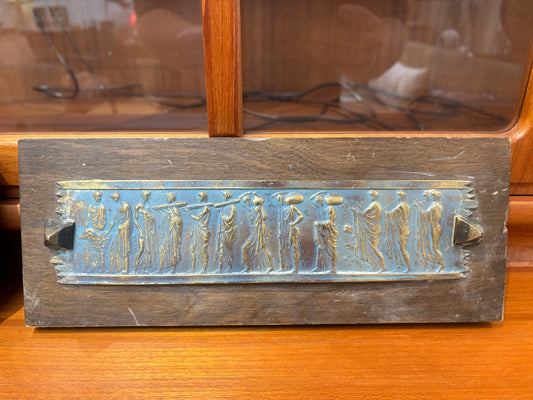 Greco-Roman Motif Patina Brass on Wood Plaque