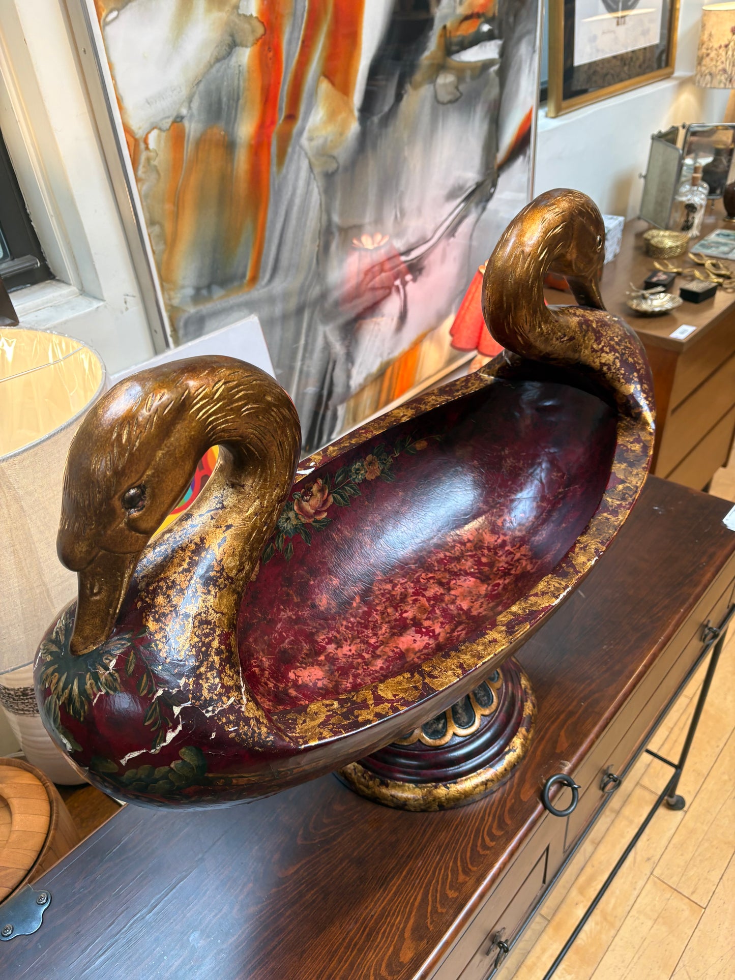 Twin Swan Painted Centerpiece Bowl