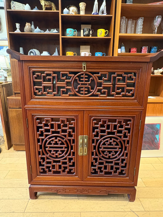 Asian Bar Cabinet with Opening Top and Pull Out Shelf
