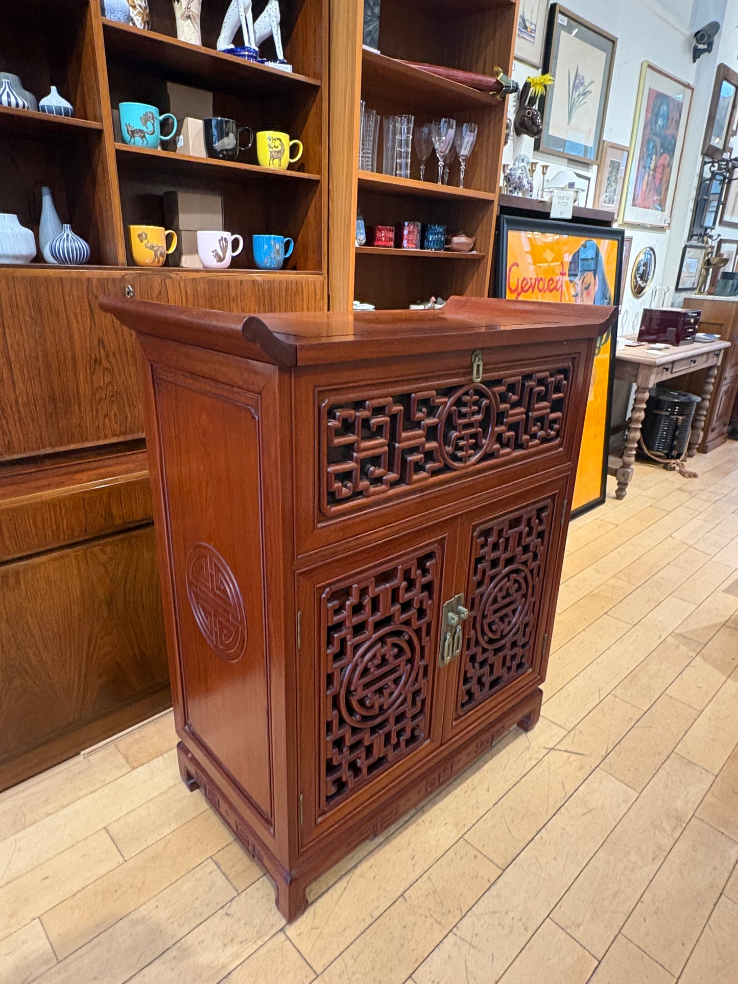 Asian Bar Cabinet with Opening Top and Pull Out Shelf