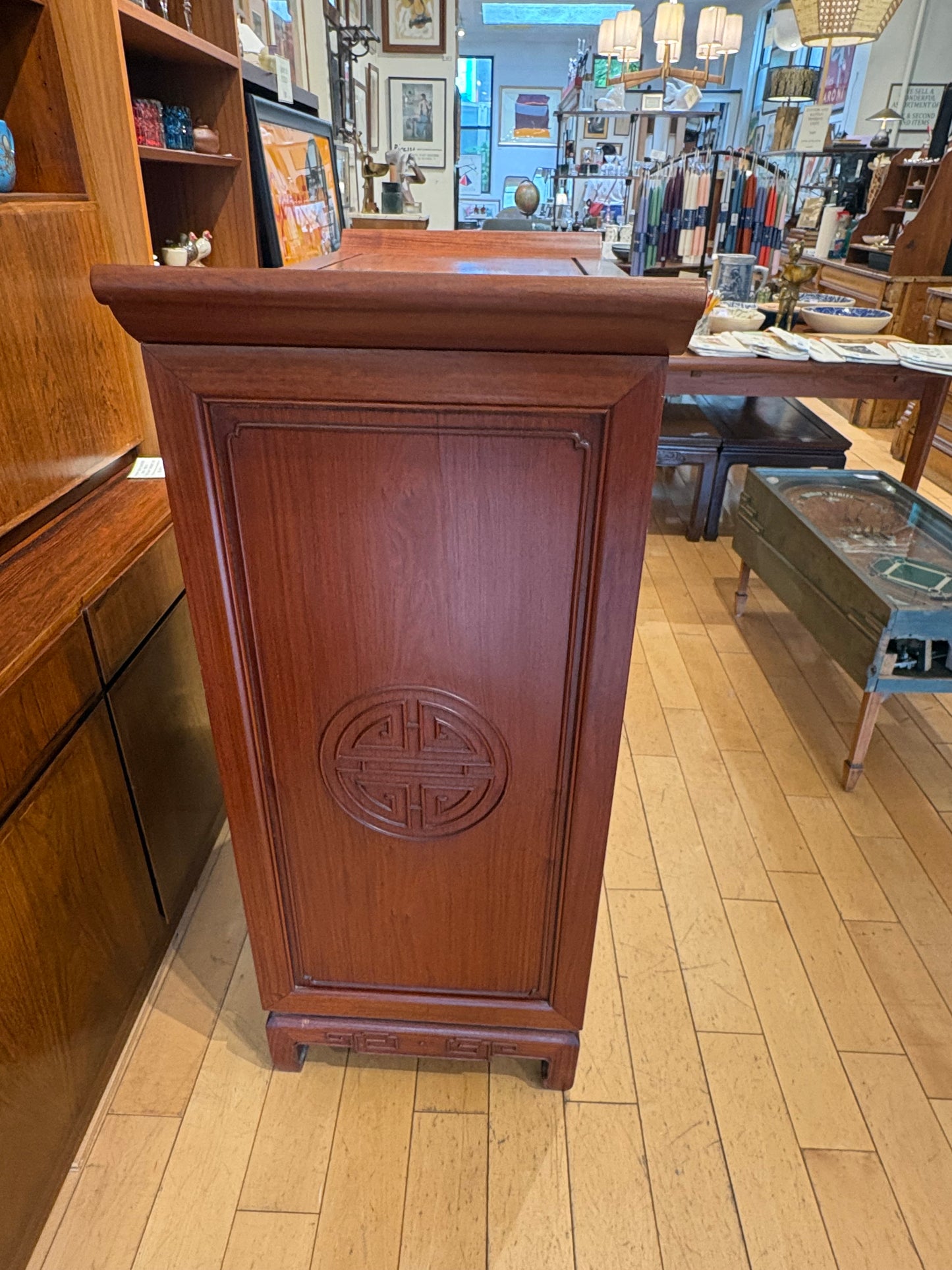 Asian Bar Cabinet with Opening Top and Pull Out Shelf